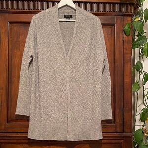 Forte Cashmere 100% cashmere basket weave texture light grey open front cardigan